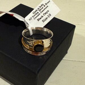 NWT‎ Black Onyx Sterling Silver and Brass Spinner Ring Size 10 Made in India